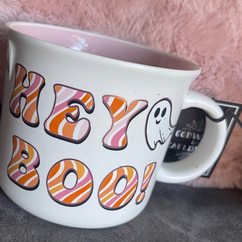 PINK Halloween Ghost 🩷👻 Hey Boo Ceramic Coffee Mug NEW